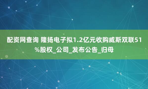 配资网查询 隆扬电子拟1.2亿元收购威斯双联51%股权_公司_发布公告_归母