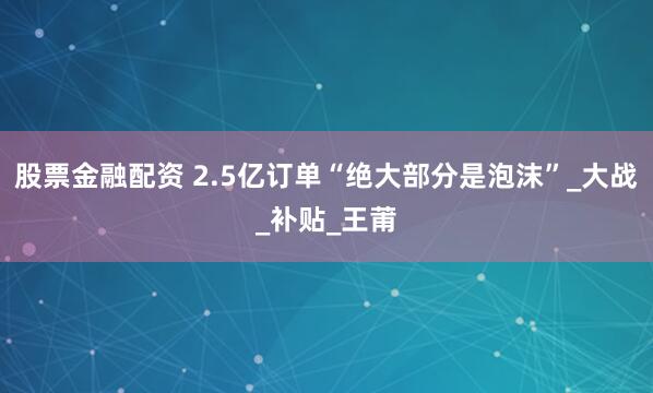 股票金融配资 2.5亿订单“绝大部分是泡沫”_大战_补贴_王莆